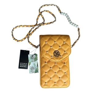 Badgley Mischka Phone Case Crossbody Mini NWT Yellow Pearl Quilted Faux Leather